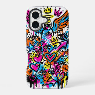 Neon Angel vs Devil Graffiti iPhone 16 case