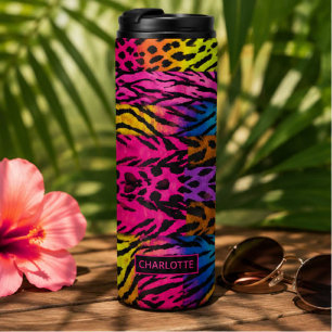 Neon Animal Print Colorful Zebra Leopard Cheetah  Thermal Tumbler