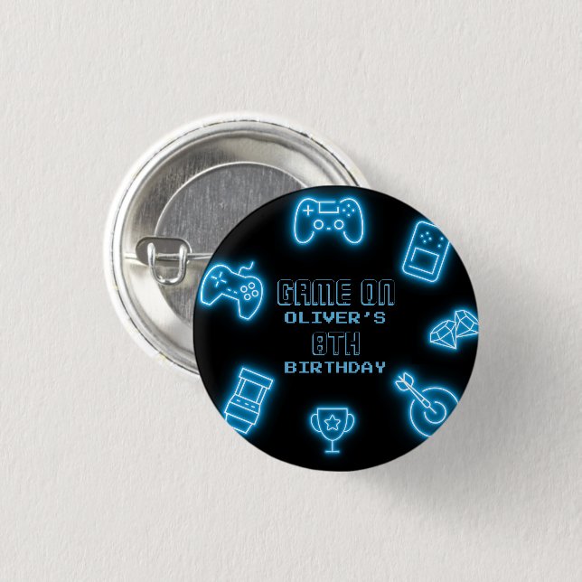 Neon Any year video games birthday  3 Cm Round Badge (Front & Back)