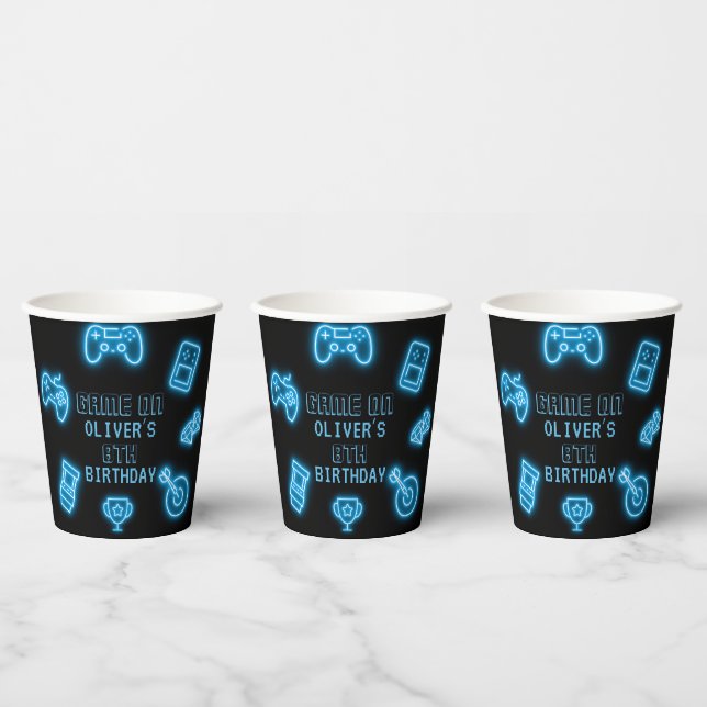 Neon Any year video games birthday  Paper Cups (Multi)