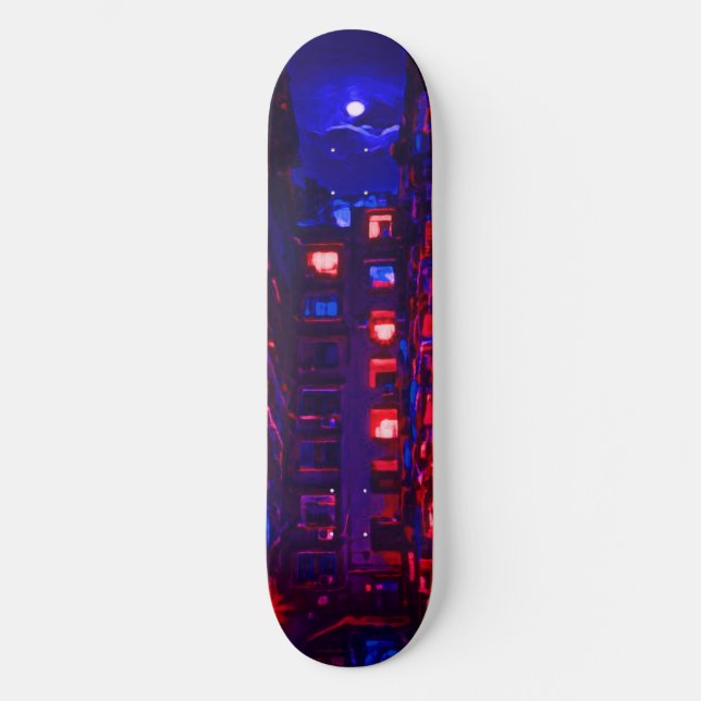 Neon Apartment Building Skateboard Deck (Front)