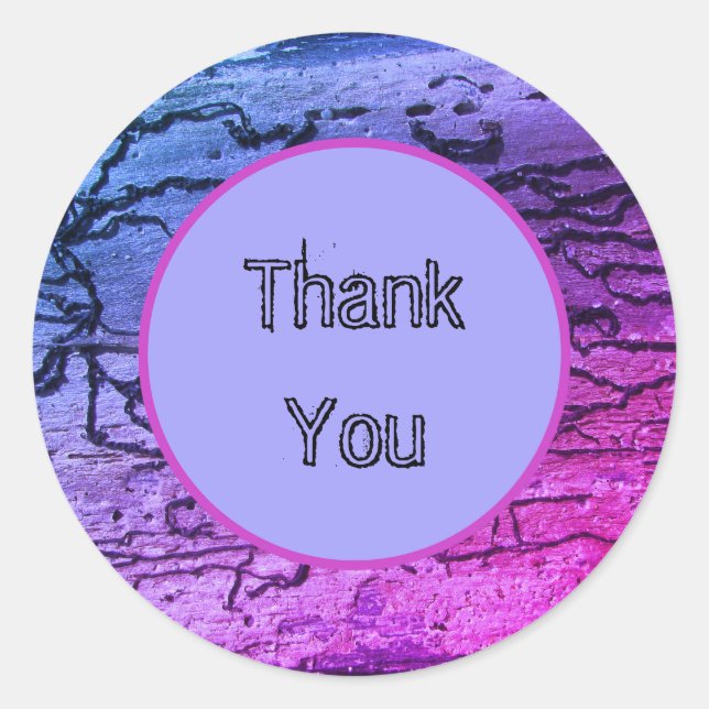 Neon Appreciation Blue Pink Abstract Thank You Classic Round Sticker (Front)