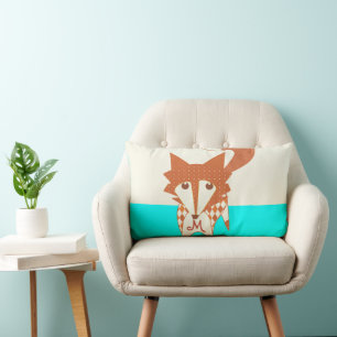 Neon Aqua Monogram Stylised Fox Pillow