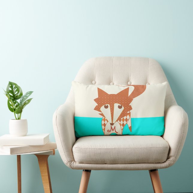 Neon Aqua Monogram Stylised Fox Pillow (Chair)