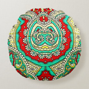 Neon arabesque ornament: 80s style. round cushion