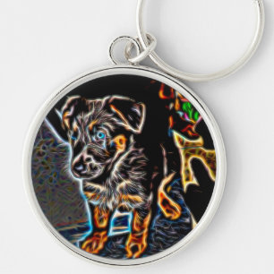 Neon Art German Shepherd Puppy Key Ring