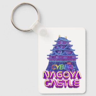 Neon art of "Nagoya Castle" in cyberpunk style Key Ring