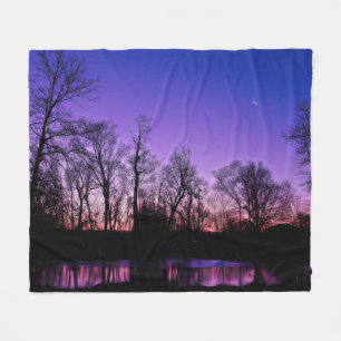 Neon Art Sunrise Lake Reflection Fleece Blanket