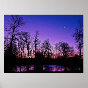 Neon Art Sunrise Lake Reflection Poster