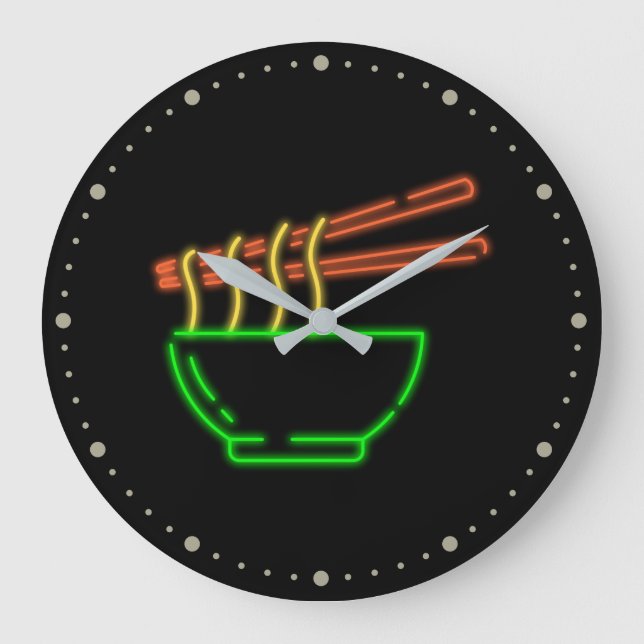 Neon Asian Noodle Bowl   Large Clock (Front)