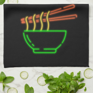 Neon Asian Noodle Bowl   Tea Towel