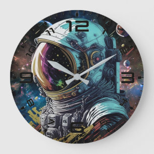 Neon Astronaut Galaxy Clock