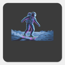 Neon Astronaut Skateboarding on the Moon