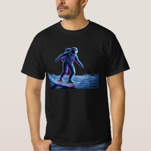 Neon Astronaut Skateboarding on the Moon T-Shirt
