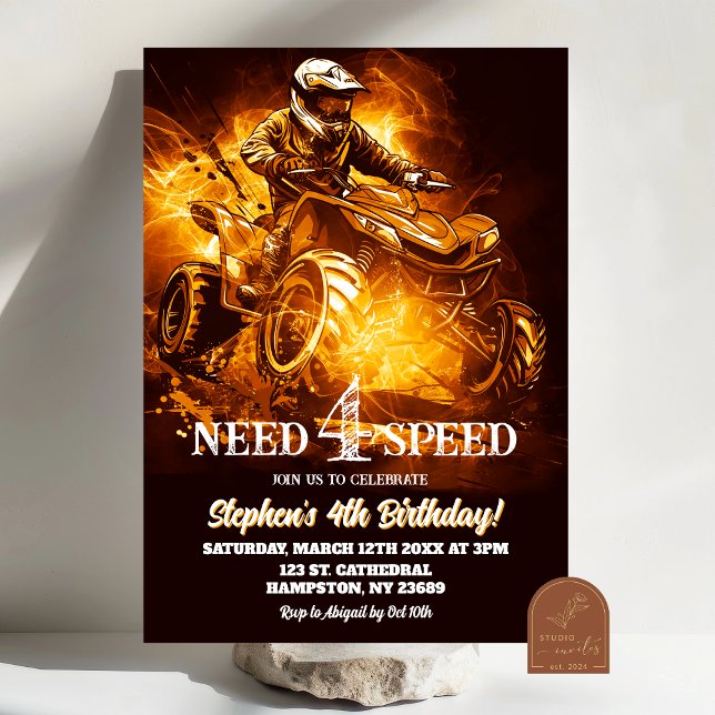 Neon ATV Quad Bike Need 4 Speed Birthday Boy Invitation (Creator Uploaded)