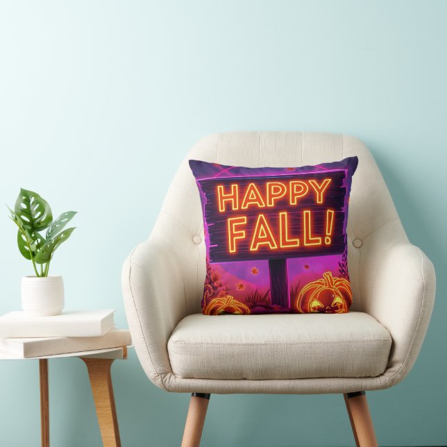 Neon Autumn Mug – Happy Fall Leaves Cushion (Chair)