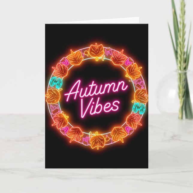 Neon Autumn Vibes Greeting Card – Cosy Fall Season (Front)
