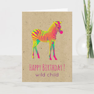 Neon Baby Zebra Psychedelic Funky Retro Birthday Card