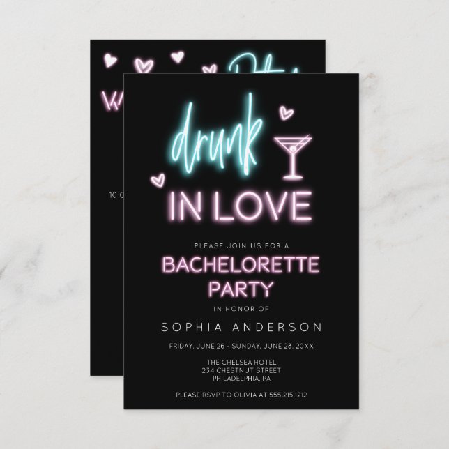 Neon Bachelorette Party Invitation Itinerary (Front/Back)