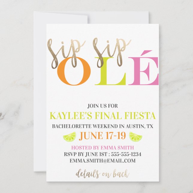 Neon Bachelorette Weekend Modern Final Fiesta Invitation (Front)