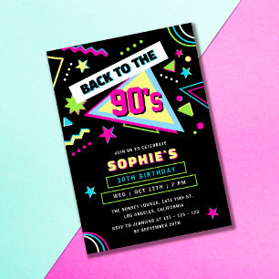 Neon Back To The 90s Retro 30th Birthday Party Invitation