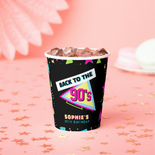 Neon Back To The 90s Retro 30th Birthday Party Paper Cups