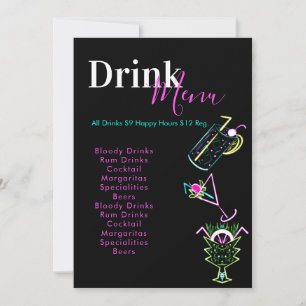 Neon Bar Club Restaurant Abstract Drinks Menu