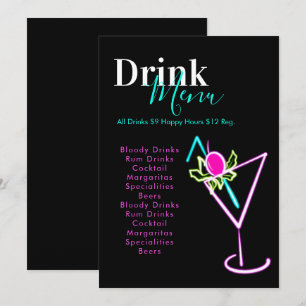 Neon Bar Club Restaurant Drink Menu
