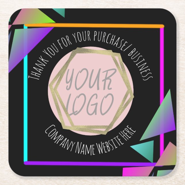 Neon Bar Restaurant Company Business Logo Square Paper Coaster (Front)