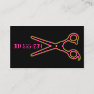 Neon barber scissors hair stylist beauty salon business card