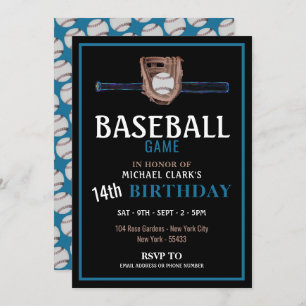 Neon Baseball Bat, Baseball Game Birthday Party Invitation