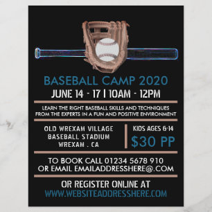 Neon Baseball Bat & Gear, Baseball Camp Advert Flyer