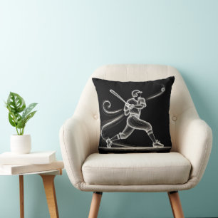 Neon Baseball Player Swinging A Bat Cushion