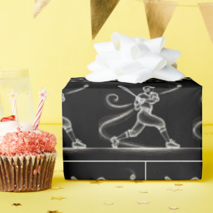Neon Baseball Player With Light Trails Wrapping Paper