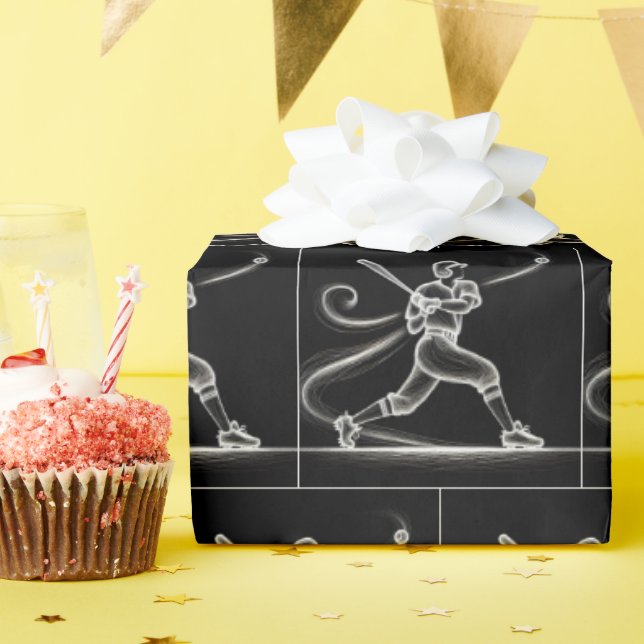 Neon Baseball Player With Light Trails Wrapping Paper (Birthday Party)