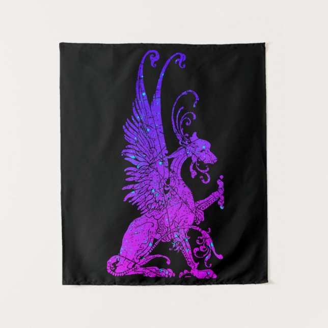 Neon Basilisk Monster Symbol Dragon Ancient Beast Tapestry (Front)
