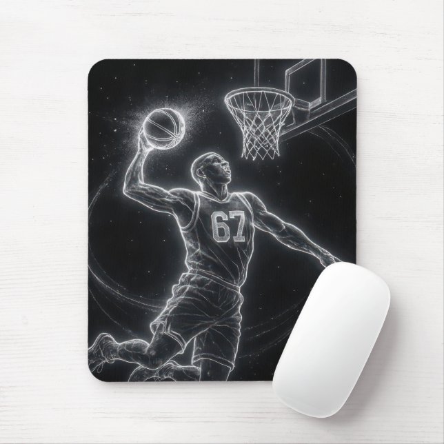 Neon Basketball Player Number 67 Mouse Pad (With Mouse)