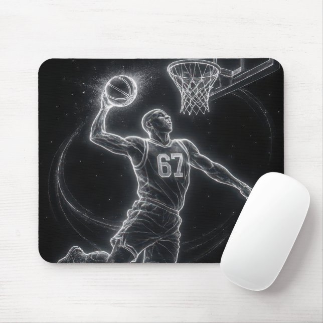 Neon Basketball Player Number 67 Mouse Pad (With Mouse)