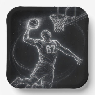 Neon Basketball Player Number 67 Paper Plate