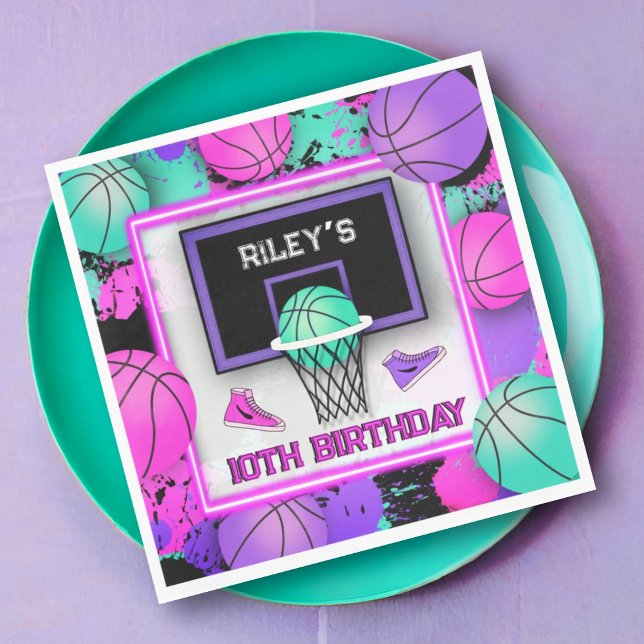 Neon Basketball Sneakers & Paint Splatter Birthday Napkin (Creator Uploaded)