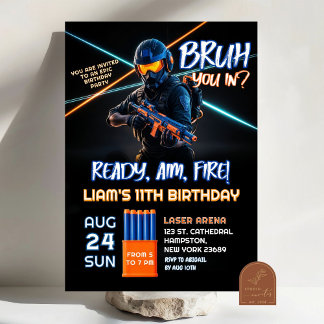 Neon Battle Dart Gun Game Birthday Boy Invitation