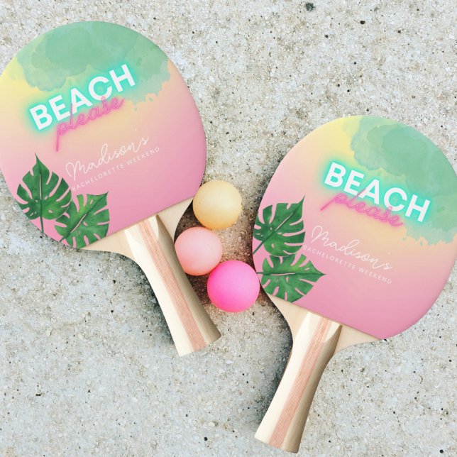 Neon Beach Please Bachelorette Beach Games Pink Ping Pong Paddle (Creator Uploaded)