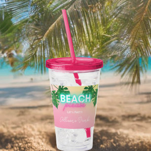 Neon Beach Please Bachelorette Party Personalised Acrylic Tumbler