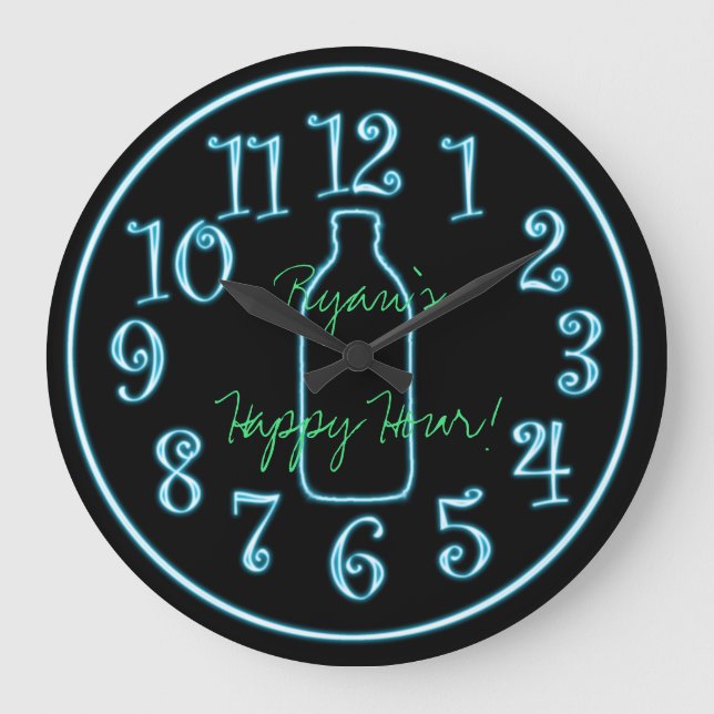 Neon Beer Bottle Add Name Happy Hour Clock (Front)