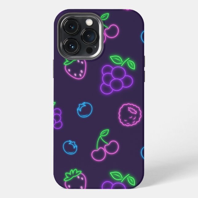 Neon Berry Pattern iPhone 13 Pro Max Case (Back)