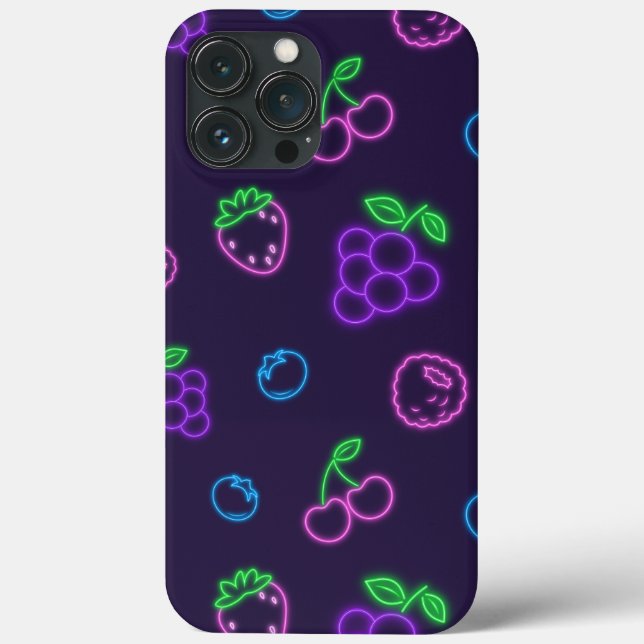 Neon Berry Pattern iPhone 13 Pro Max Case (Back)