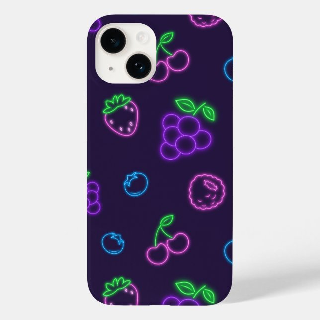 Neon Berry Pattern iPhone 14 Case (Back)