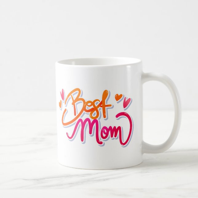 Neon Best Mum Graffiti Text with Hearts Coffee Mug (Right)