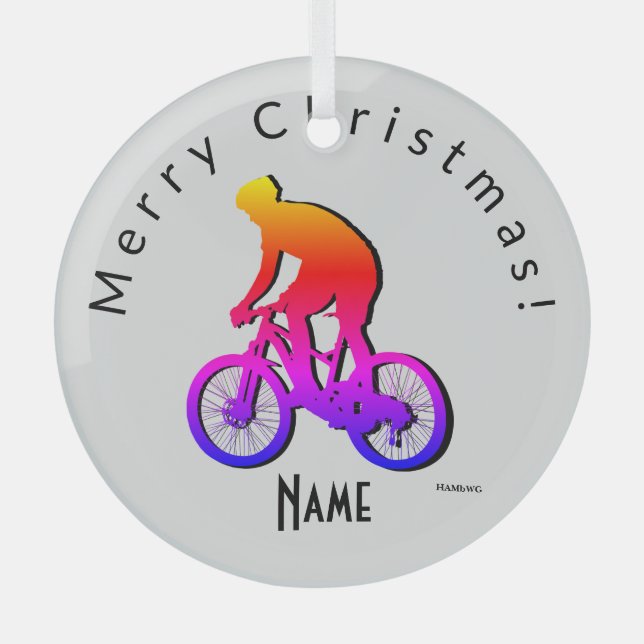 Neon Bicycle Rider Happy Birthday Napkin Glass Tree Decoration (Front)