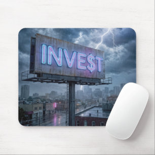 Neon Billboard with INVEST Text Mouse Pad